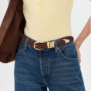 Madewell Brown Suede Belt with Gold Buckle